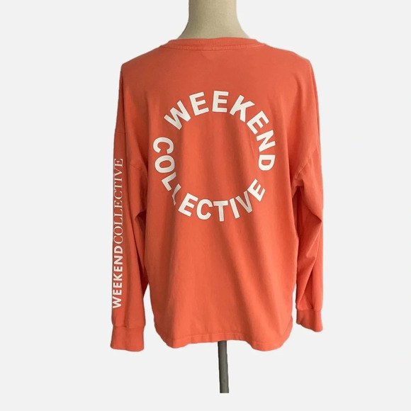 ASOS Design Weekend Collective Varsity Long Sleeve T-Shirt Orange White - Picture 2 of 10